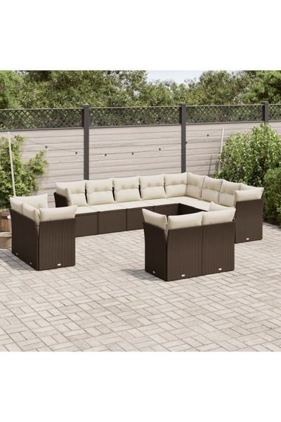 vidaxl Set canapele de gradina cu perne, 12 piese, maro, poliratan