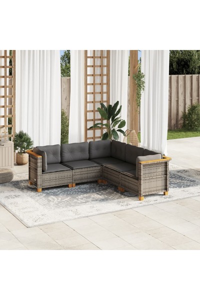 vidaxl Set canapea de gradina cu perne, 5 piese, gri, poliratan