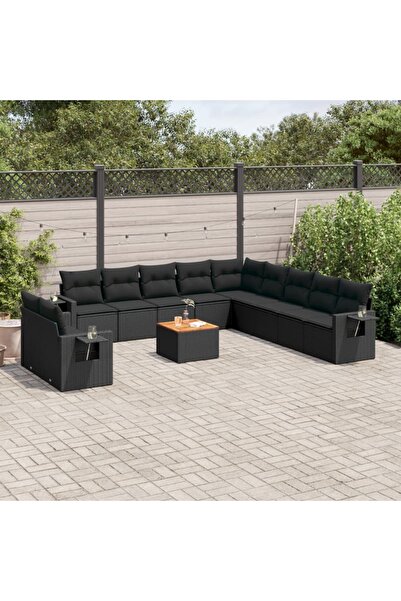 vidaxl Set canapele de gradina, 12 piese, cu perne, negru, poliratan