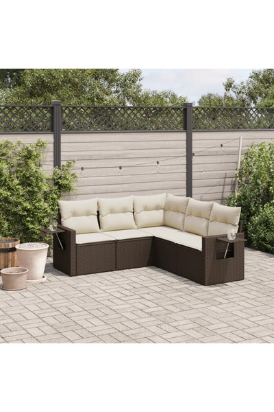 vidaxl Set canapele de gradina cu perne, 5 piese, maro, poliratan