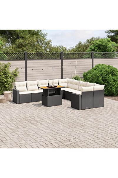 vidaxl Set canapele de gradina cu perne, 11 piese, negru, poliratan