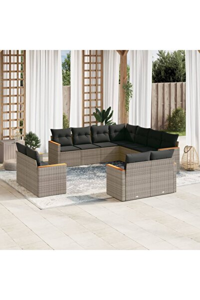 vidaxl Set canapele de gradina cu perne, 11 piese, gri, poliratan