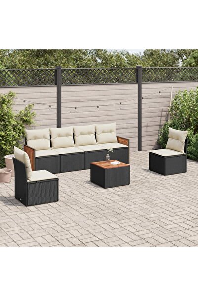 vidaxl Set canapele de gradina cu perne, 7 piese, negru, poliratan