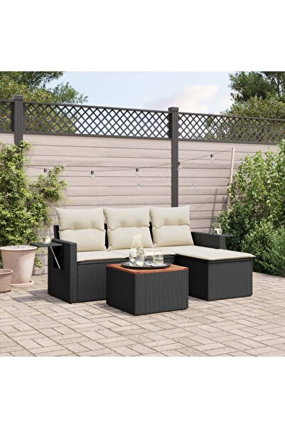 vidaxl Set mobilier de gradina cu perne, 5 piese, negru, poliratan