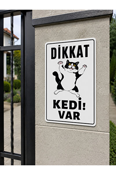 Dikkat Kedi Var Uyarı İkaz Levhası PVC 24x34 cm