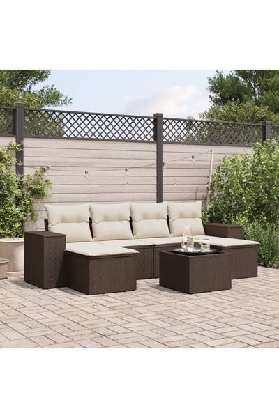 vidaxl Set canapele de gradina cu perne, 7 piese, maro, poliratan