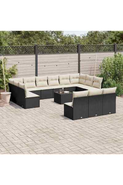 vidaxl Set mobilier de gradina cu perne, 14 piese, negru, poliratan