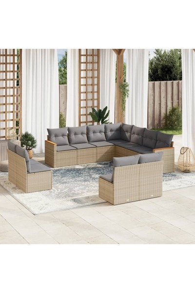 vidaxl Set canapele de gradina cu perne, 11 piese, bej, poliratan