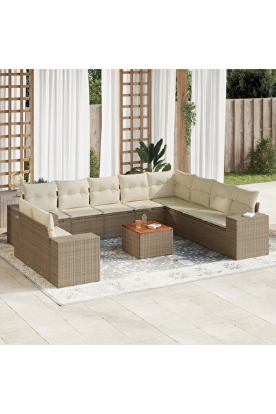 vidaxl Set canapele de gradina cu perne, 11 piese, bej, poliratan