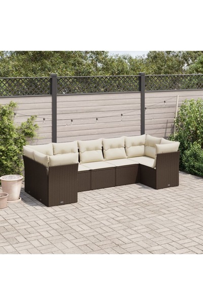 vidaxl Set canapele de gradina cu perne, 7 piese, maro, poliratan