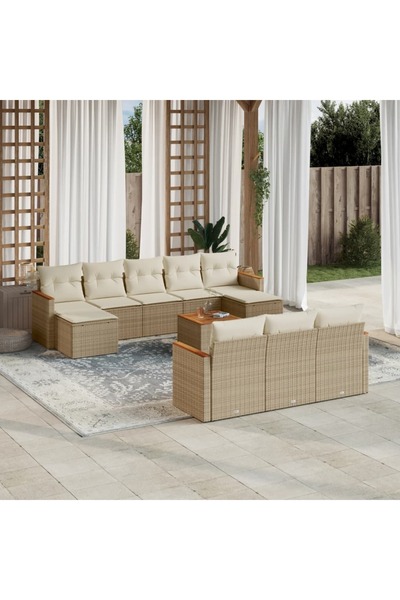 vidaxl Set canapele de gradina cu perne, 11 piese, bej, poliratan
