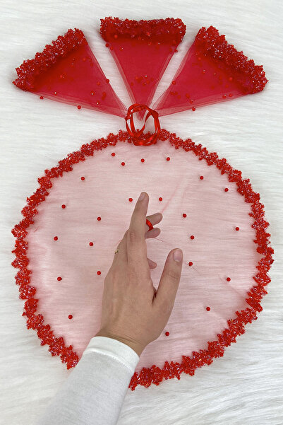 ZEYMERADE Red Bride Groom Handkerchief, Crystal Glass Beads and Pearl Embelli...
