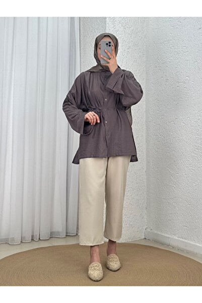 MİHRA STORE Şeyma Self-Patterned Wide Sleeve Shirt-Çi̇943 Mink
