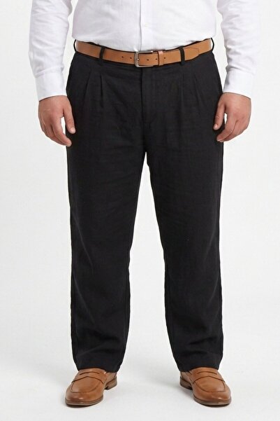 RELAXL 2Xs-10Xl 100% Real Linen Wide Leg Pleated Men's Black Baggy Pants