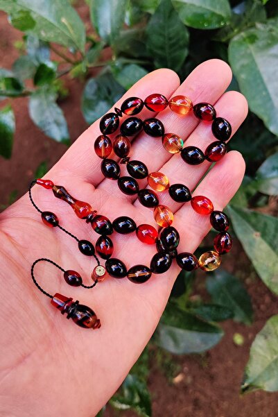 Vip Kehribar 8X11 mm Mesut Elma Usta Signed Bonibon Fire Amber Prayer Beads