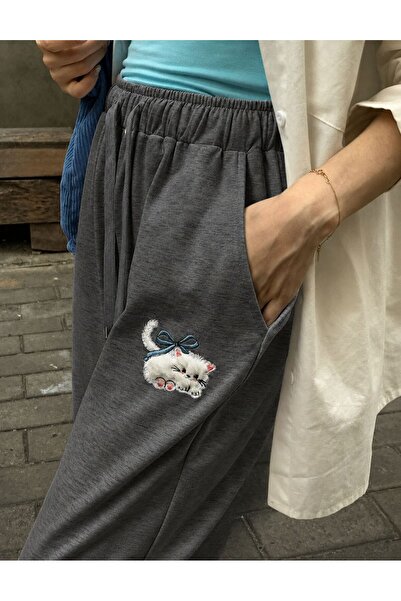 Le Vion Cat Print Seasonal Detailed Oversize Wide Leg Comfortable Cut Women's...