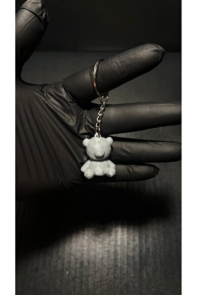 daısydecoratıon Teddy Bear Keychain Gray Figured Keychain with Teddy Bear