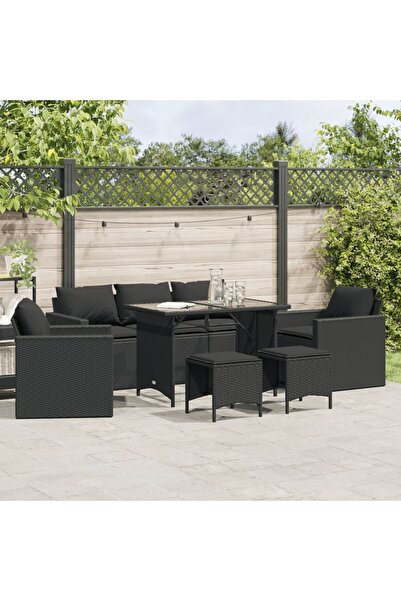 vidaxl Garden furniture set with cushions, 6 pieces, black, polyrattan
