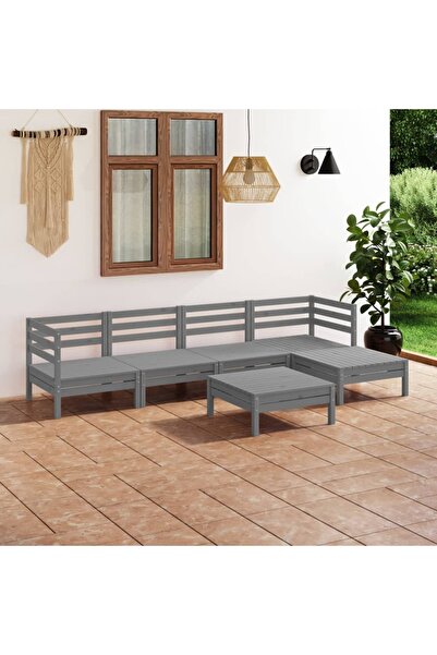 vidaxl Set mobilier de gradina, 6 piese,gri, lemn masiv de pin