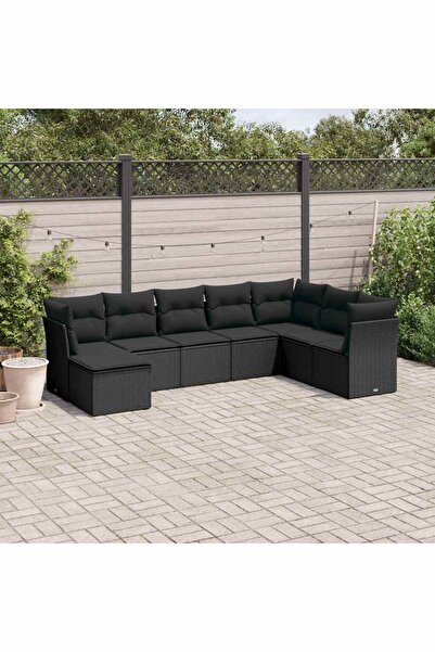 vidaxl Set mobilier de gradina cu perne, 8 piese, negru, poliratan