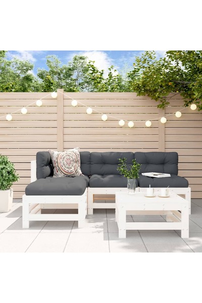 Concept Set mobilier de grădină cu perne, 5 piese, alb, lemn masiv