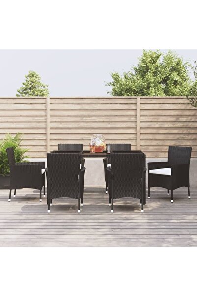 vidaxl Set mobilier de gradina cu perne, 7 piese, negru, poliratan