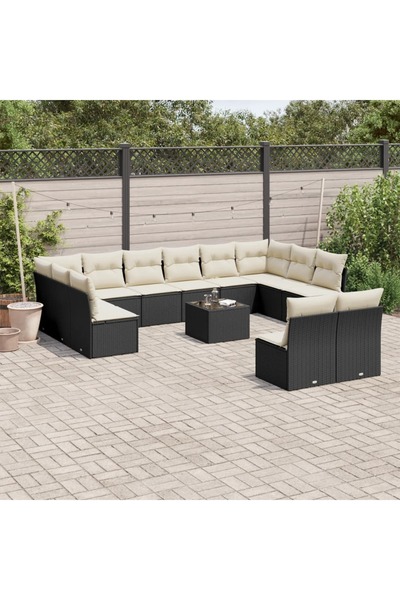 vidaxl Set mobilier de gradina cu perne, 13 piese, negru, poliratan