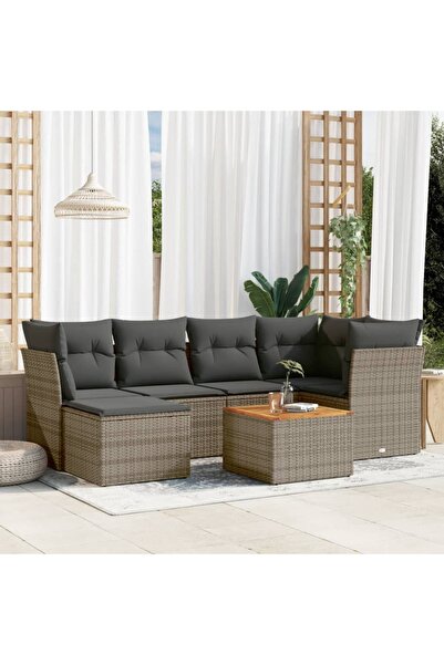 vidaxl Set canapele de gradina, 7 piese, cu perne, gri, poliratan