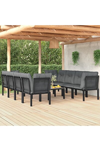 Concept Set mobilier de grădină, 9 piese, negru și gri, poliratan