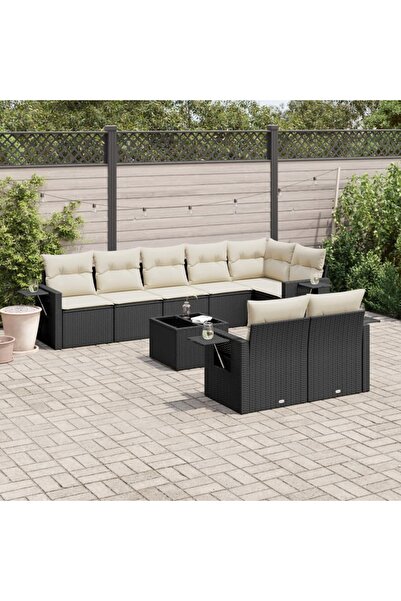 vidaxl Set mobilier de gradina cu perne, 9 piese, negru, poliratan