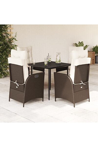 vidaxl Set mobilier de gradina, 5 piese, cu perne, maro, poliratan