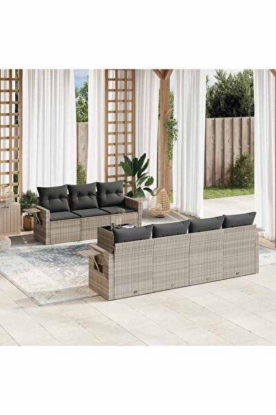 vidaxl Garden furniture set with cushions, 8 pieces, light grey polyrattan