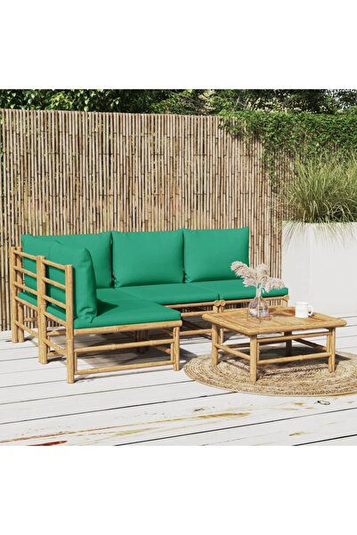 Concept Set mobilier de grădină cu perne verzi, 5 piese, bambus