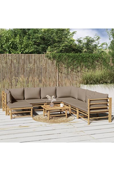 vidaxl 9-piece garden furniture set with taupe grey cushions, Bamboo