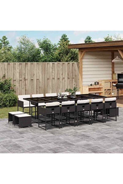 vidaxl Set mobilier de gradina cu perne, 15 piese, negru, poliratan