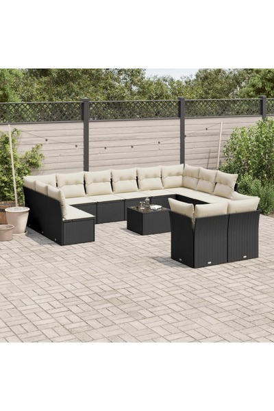 vidaxl Garden furniture set with cushions, 13 pieces, black, polyrattan