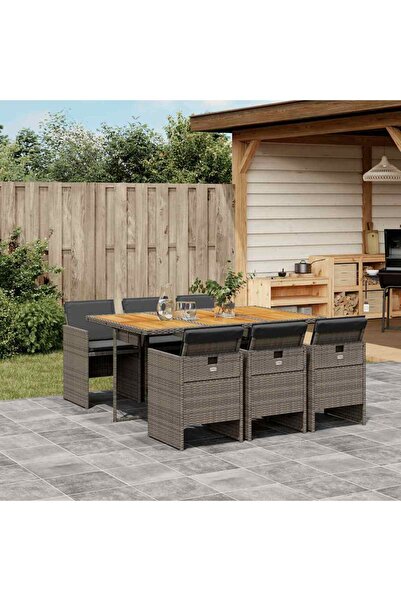 vidaxl Set mobilier de gradina cu perne, 7 piese, gri, poliratan