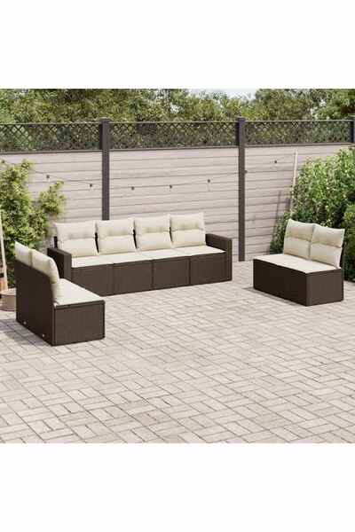 vidaxl Set canapele de gradina cu perne, 8 piese, maro, poliratan