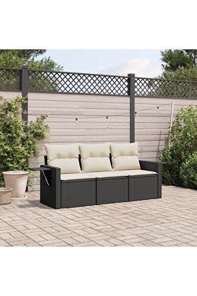 vidaxl Set mobilier de gradina cu perne, 3 piese, negru, poliratan