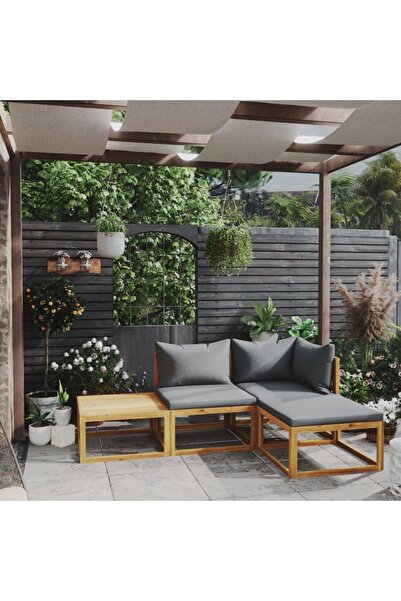 vidaxl Set mobilier de gradina cu perne, 4 piese, lemn masiv de acacia