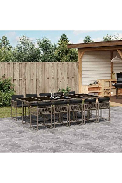 vidaxl Set mobilier de gradina cu perne, 11 piese, gri, poliratan