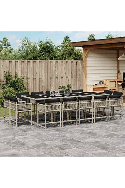 vidaxl Set mobilier de gradina cu perne 15 piese gri deschis poliratan