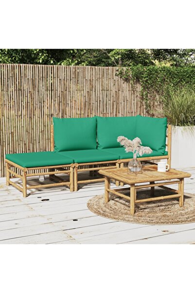 Concept Set mobilier de grădină cu perne verzi, 3 piese, bambus