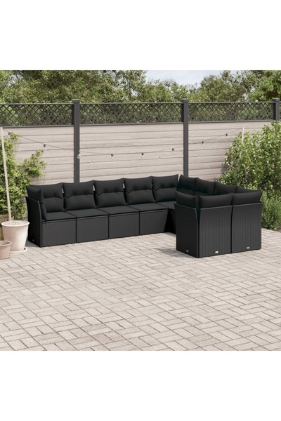 vidaxl Set mobilier de gradina cu perne, 9 piese, negru, poliratan