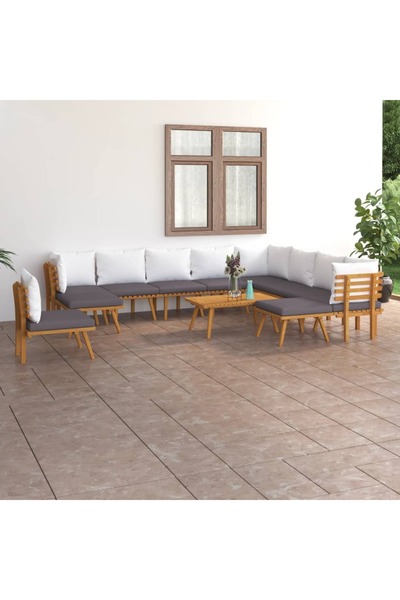 vidaxl Set mobilier de gradina cu perne, 12 piese, lemn masiv acacia