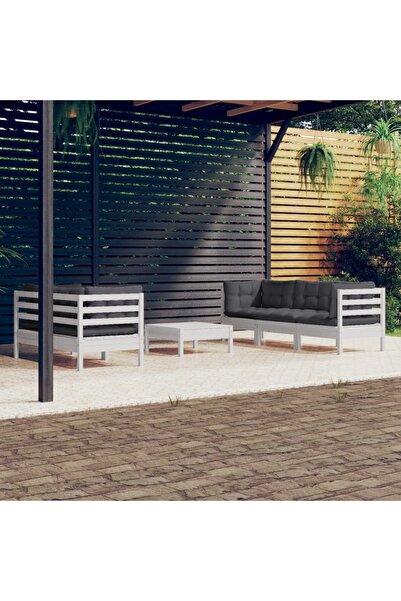 vidaxl Set mobilier gradina cu perne antracit, 6 piese, lemn masiv pin