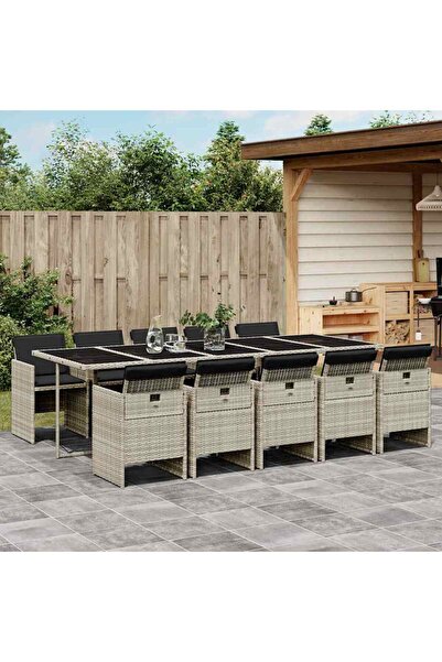 vidaxl 11-piece light gray polyrattan garden furniture set with cushions