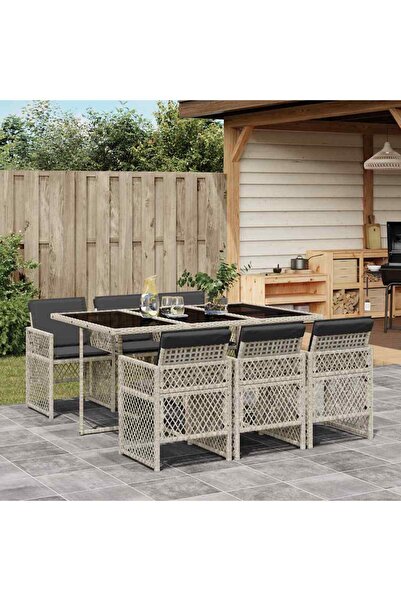 vidaxl Garden furniture set with cushions, 7 pieces, light grey polyrattan