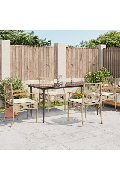 vidaxl Garden furniture set with cushions, 5 pieces, beige, polyrattan
