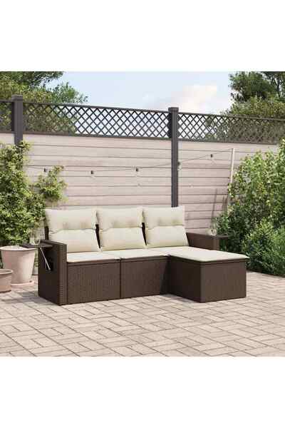 vidaxl Set canapele de gradina, 4 piese, cu perne, maro poliratan maro